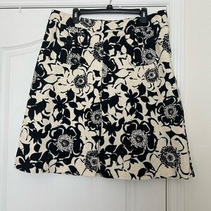 Merona Black and Cream Floral A-Line Skirt